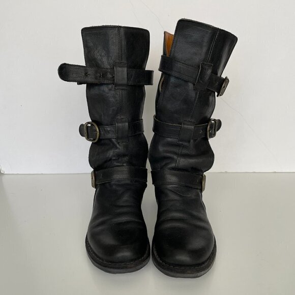 Fiorentini + Baker Leather Knee High Eternity Boots Triple Buckle Strap Black 5 - Picture 2 of 12